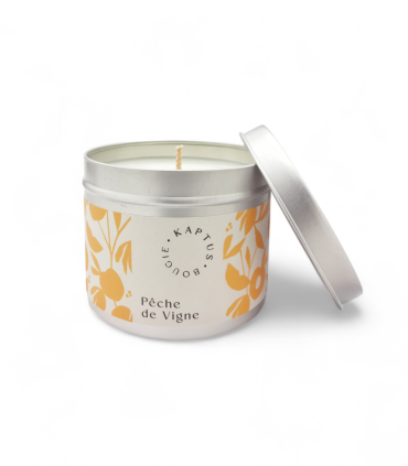 Candela in cera di soia Pesca. Collezione Mosaico