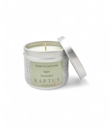 Candela in cera di soia Abete. Collezione viaggio